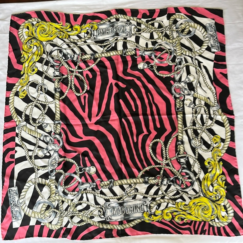 Moschino Zebra Chain Print Silk Scarf 34”x34” Made in Italy NEW